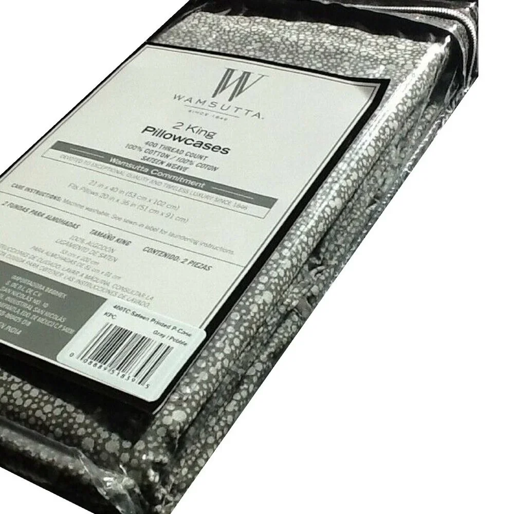 GRAY PEBBLE PATTERN Wamsutta 400 TC 100% Cotton Sateen King Pillowcases NEW
